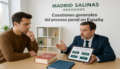 Abogado penalista de Madrid Salinas Abogados explicando las fases del proceso penal a un cliente