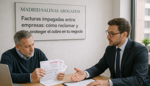 Empresario consultando con un abogado de Madrid Salinas Abogados cómo reclamar facturas impagadas a otra empresa