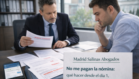 “Abogado revisando nóminas impagadas y extractos bancarios con un cliente – Madrid Salinas Abogados”.