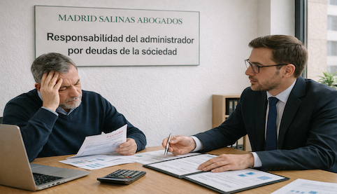 Administrador de empresa recibiendo asesoramiento de un abogado de Madrid Salinas Abogados sobre su responsabilidad por deudas de la sociedad