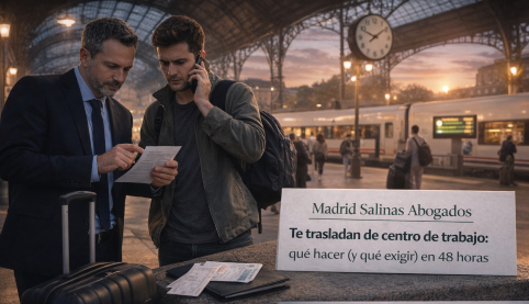 Abogado asesorando a trabajador ante traslado de centro de trabajo y derechos de movilidad geográfica (art. 40 ET).