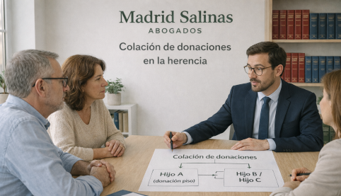 Abogado de Madrid Salinas Abogados explicando a varios herederos la colación de donaciones recibidas en vida al repartir la herencia