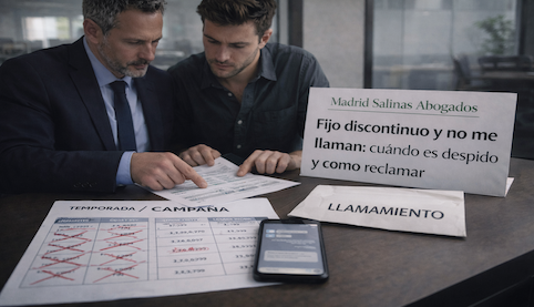 Abogado revisando falta de llamamiento de trabajador fijo discontinuo con calendario de campaña – Madrid Salinas Abogados