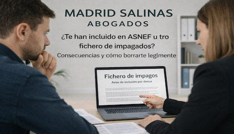 Cliente preocupado revisando con un abogado de Madrid Salinas Abogados su inclusión en ASNEF u otro fichero de impagados