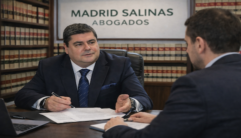 Abogado de Madrid Salinas Abogados explicando a un cliente un contrato firmado sin poder suficiente