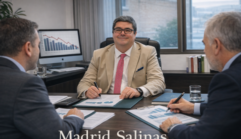 Abogado asesorando a empresarios sobre ampliación de capital en sociedad limitada durante reunión empresarial.