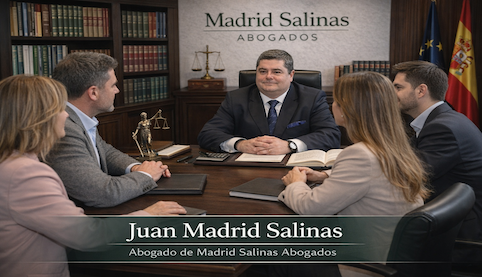 Abogado Juan Madrid Salinas reunido con coherederos en despacho asesorando sobre reparto de herencia