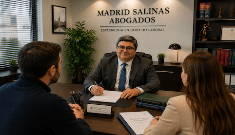 Abogado laboralista de Madrid Salinas Abogados asesorando a un trabajador sobre un cambio de funciones en la empresa.