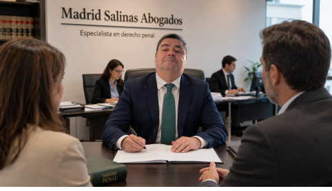 Abogado de Madrid Salinas Abogados atendiendo a clientes en el despacho en un asunto de derecho penal en Sevilla.