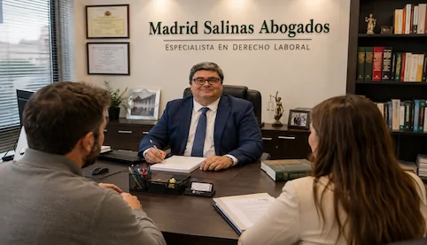 Abogado laboralista en Sevilla atendiendo a trabajadores en el despacho Madrid Salinas Abogados.