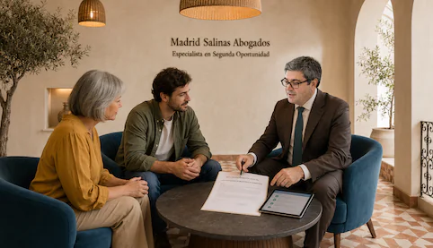 Abogado de Segunda Oportunidad explica a dos clientes cómo salir de los ficheros de morosos tras la exoneración.