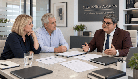 Juan Madrid Salinas asesora a dos clientes sobre los documentos para solicitar la Segunda Oportunidad.