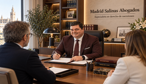 Abogado de Madrid Salinas Abogados asesorando a clientes sobre una herencia con vivienda hipotecada y las deudas pendientes.