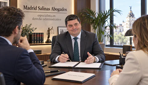 Abogado de derecho administrativo en Sevilla reunido con clientes en Madrid Salinas Abogados.